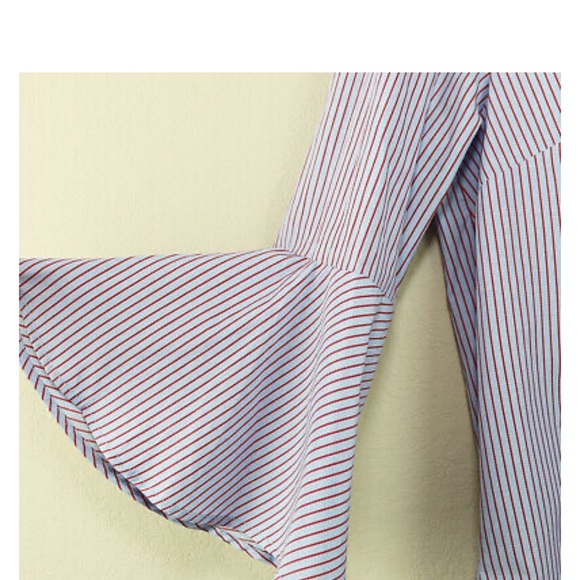 🎉HP🆕 Anthro Maeve Fluted Bell-Sleeve Poplin Top - Picture 5 of 8